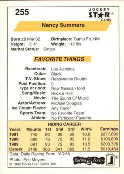 1992 Jockey Star #255 Nancy Summers Back